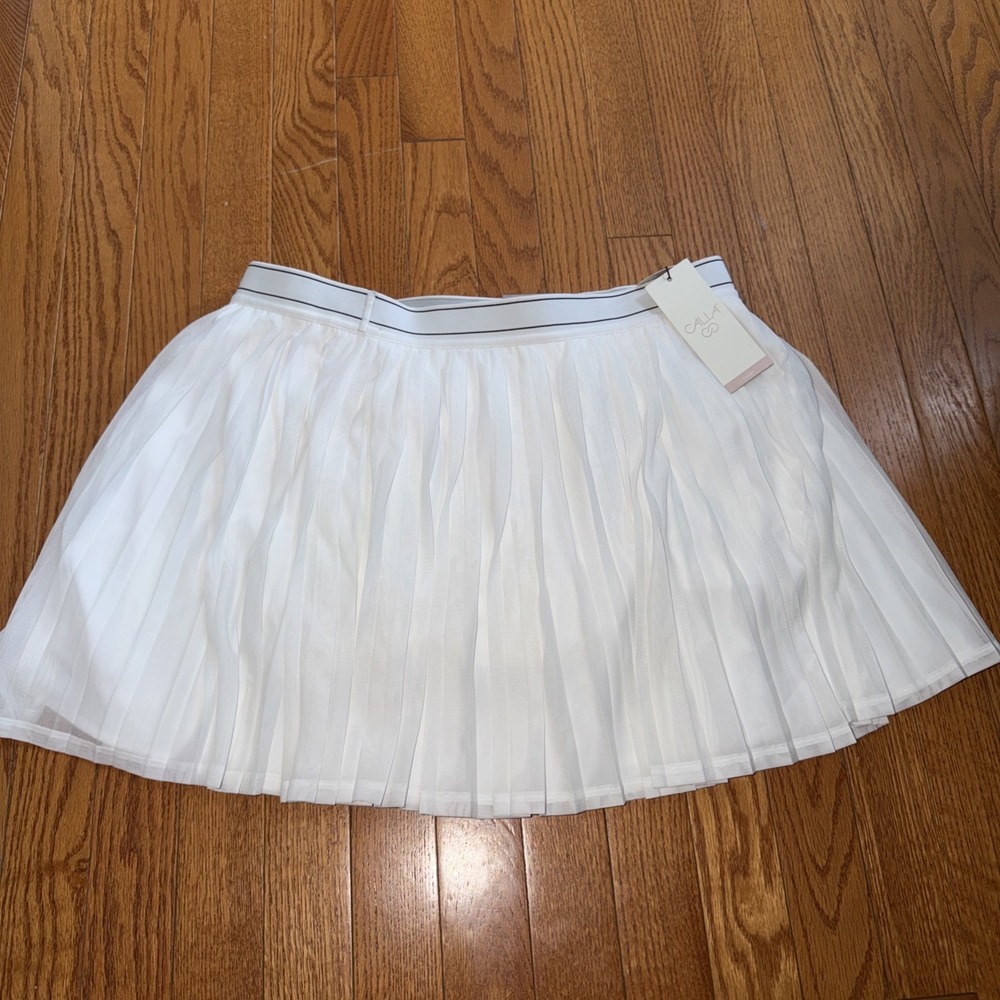 Calia Court High Rise Skort Womens Large White Pleated Athletic Tennis Pockets